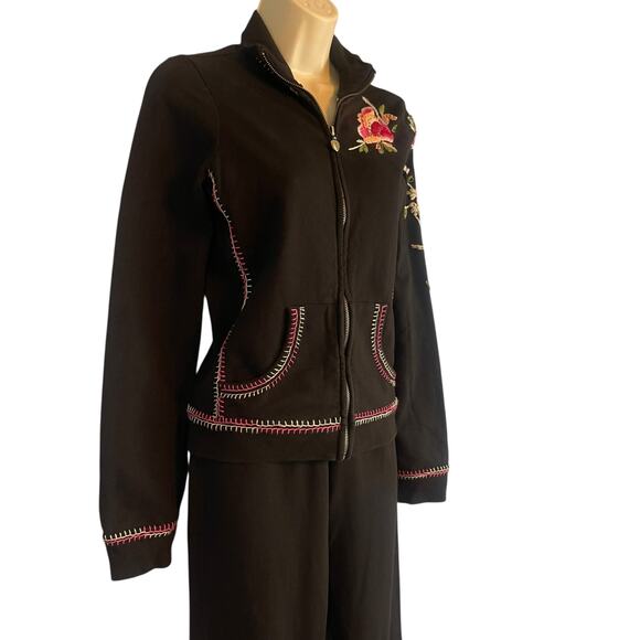 Twisted Heart Y2K Two Piece Zip Front Tracksuit Embroidered Beaded Black Small - Picture 4 of 12